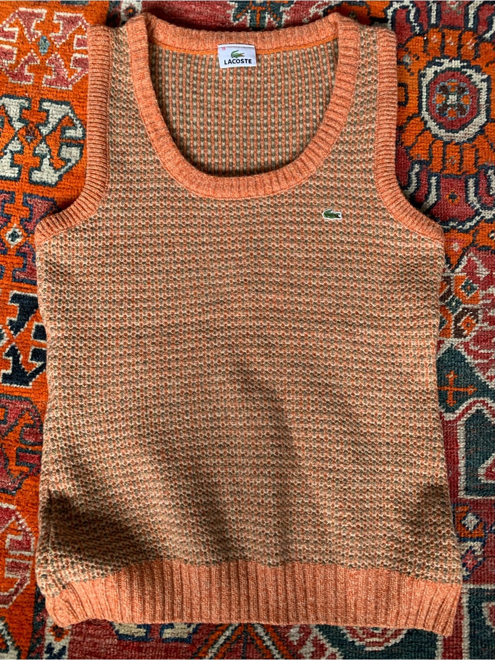 Lacoste Peach Knit V-Neck Sleeveless Sweater Vest